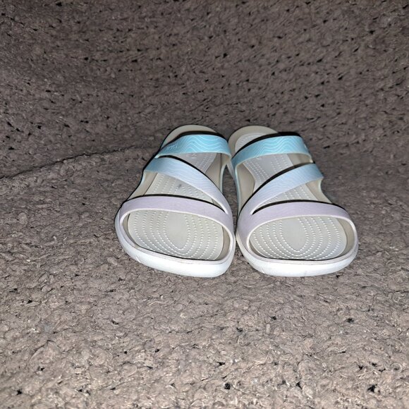 CROCS-Kadee II Sandals-Purple Blue Ombre with Wavy Lines-Sz 8-Excellent - Picture 3 of 7